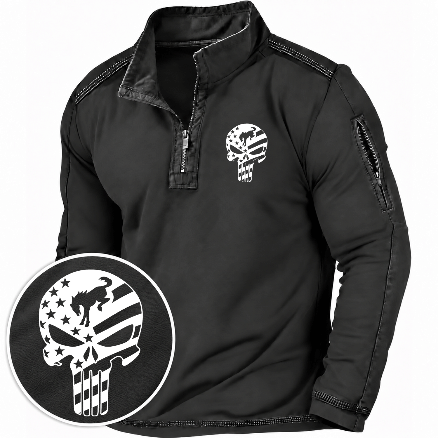 American Patriotic F0rd Skull Flag Quarter-Zip Sweatshirt