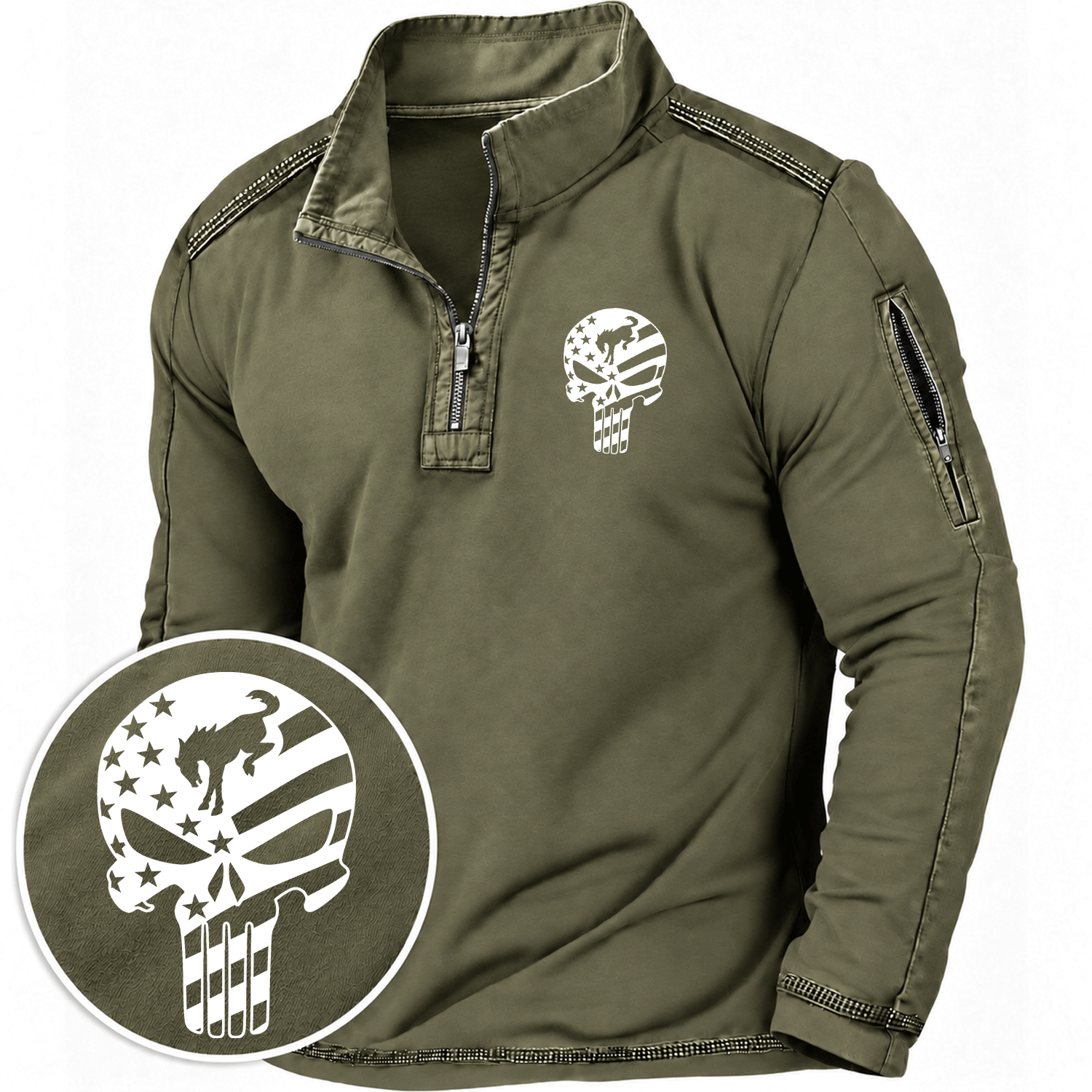 American Patriotic F0rd Skull Flag Quarter-Zip Sweatshirt