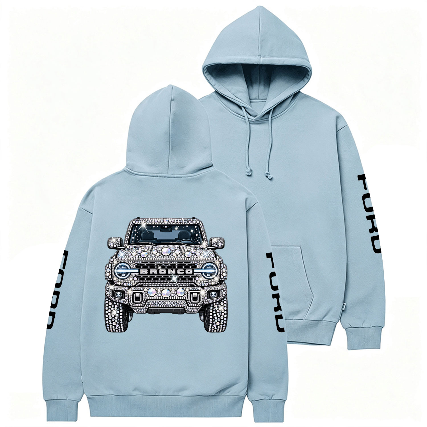 Bling Sparkle Rhinestone Bronco F0rd Cotton Hoodie