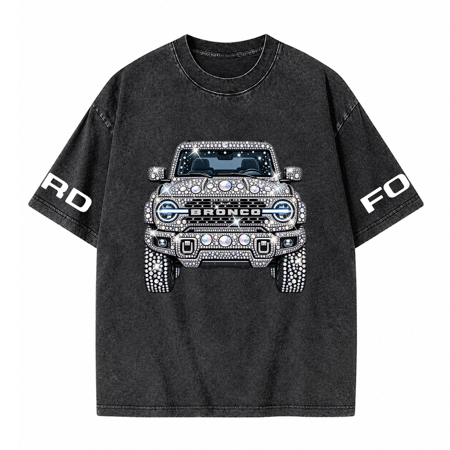 Bling Sparkle Rhinestone Bronco F0rd Washed T-Shirt