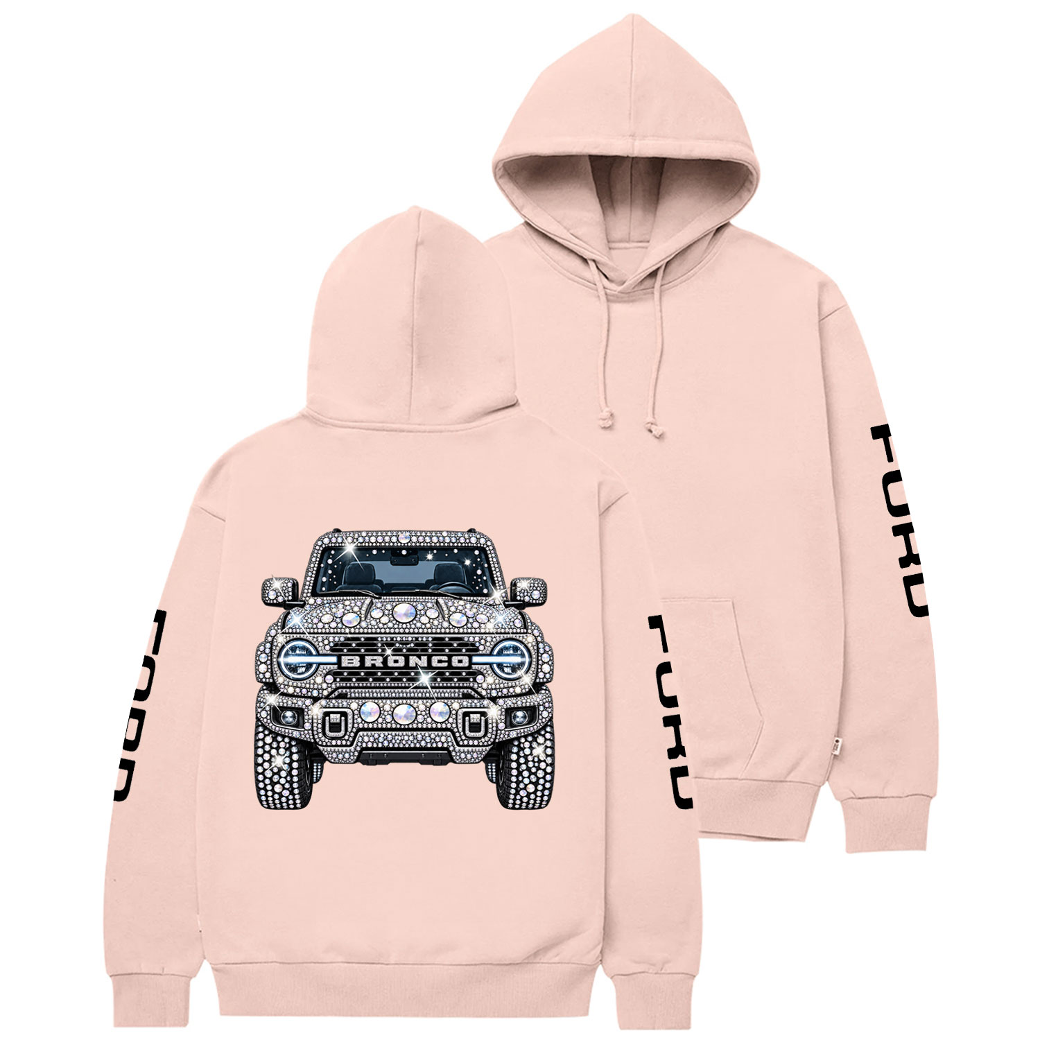 Bling Sparkle Rhinestone Bronco F0rd Cotton Hoodie