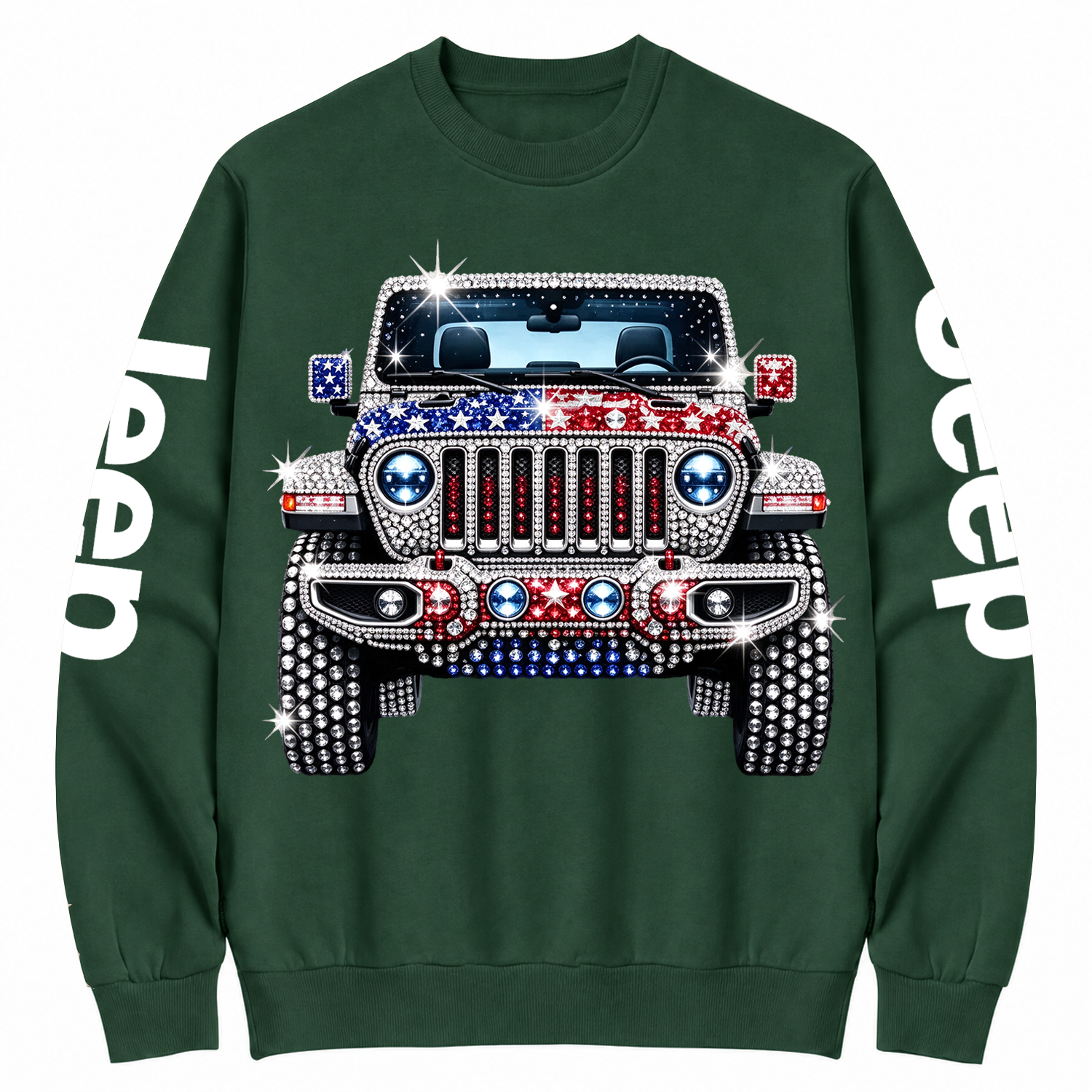 Patriotic Rhinestone Off-Road Star Graphic Cotton Sweatshirt