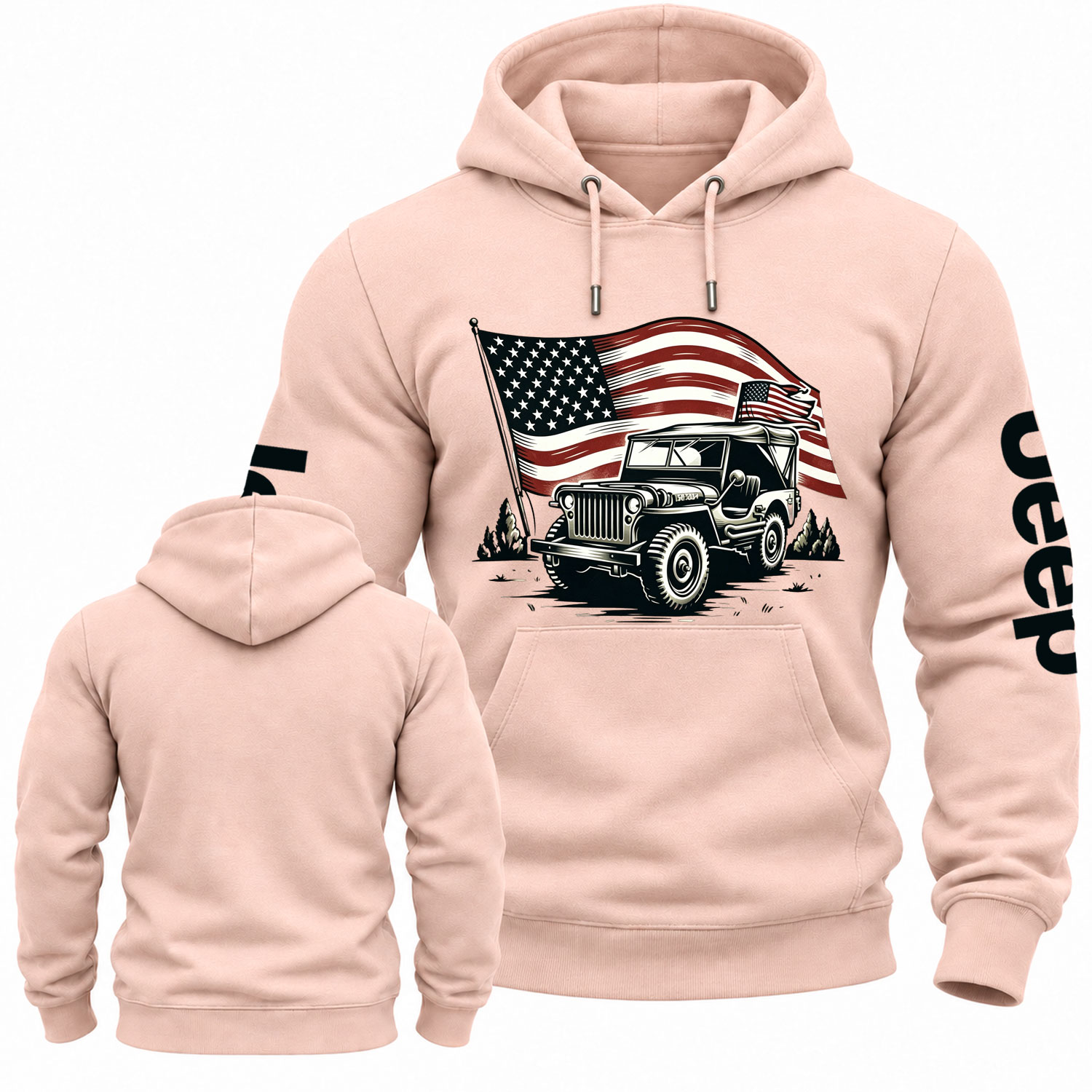 American Flag and Jp Fluttering Cotton Hoodie
