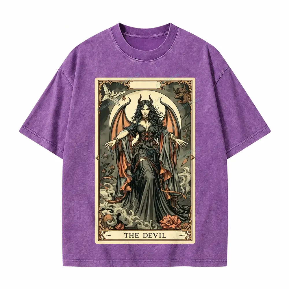 Comfoblue The Devil Girl Tarot Card On Comfort Colors Washed T-Shirt - SLCFB260716159