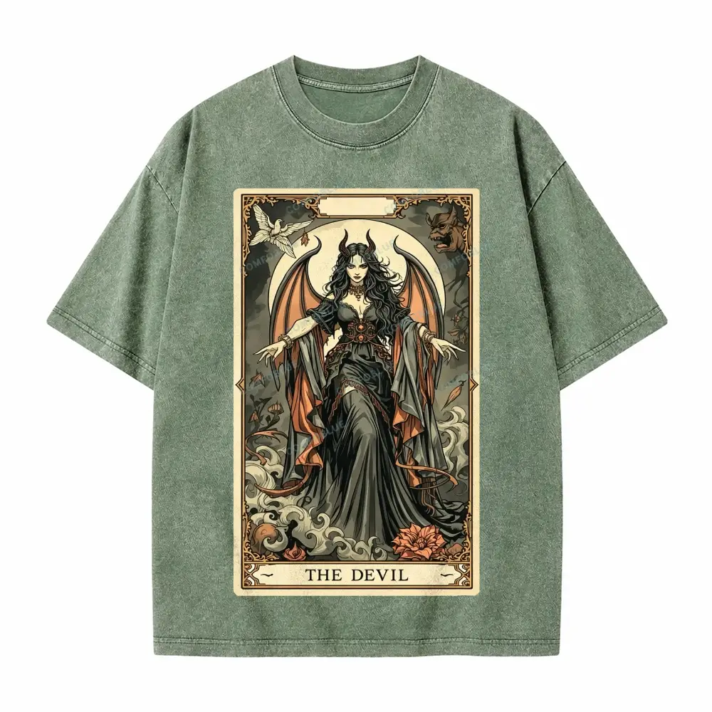 Comfoblue The Devil Girl Tarot Card On Comfort Colors Washed T-Shirt - SLCFB260716159