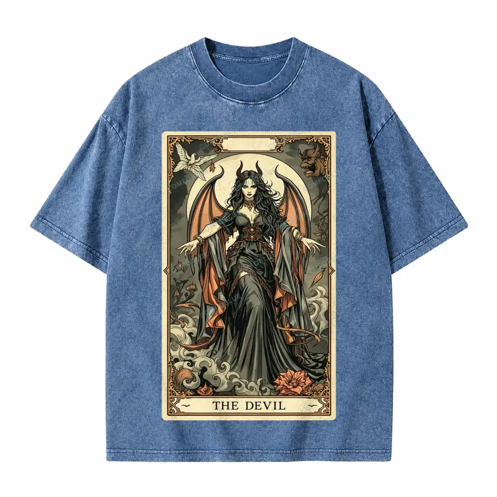 Comfoblue The Devil Girl Tarot Card On Comfort Colors Washed T-Shirt - SLCFB260716159