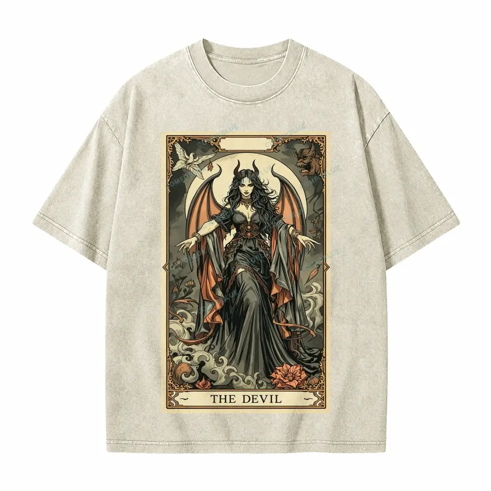Comfoblue The Devil Girl Tarot Card On Comfort Colors Washed T-Shirt - SLCFB260716159