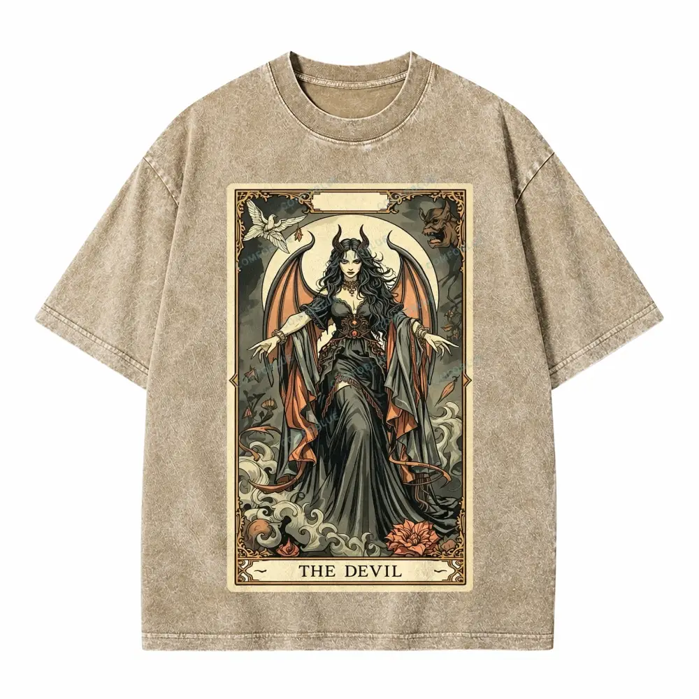 Comfoblue The Devil Girl Tarot Card On Comfort Colors Washed T-Shirt - SLCFB260716159
