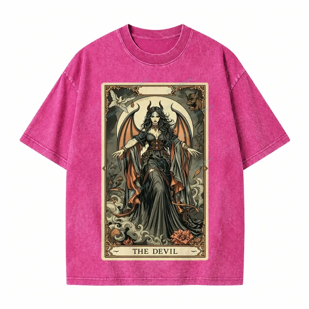 Comfoblue The Devil Girl Tarot Card On Comfort Colors Washed T-Shirt - SLCFB260716159