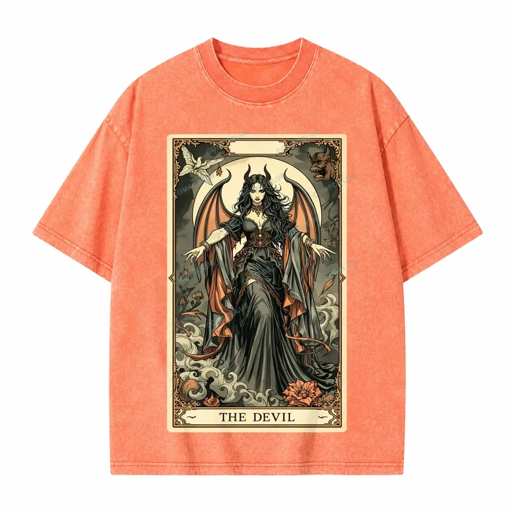 Comfoblue The Devil Girl Tarot Card On Comfort Colors Washed T-Shirt - SLCFB260716159