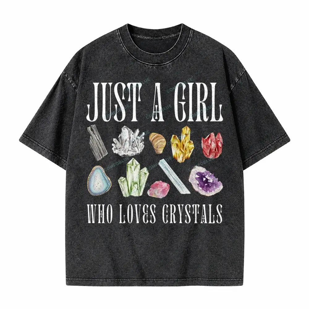 Comfoblue Just a Girl Who Loves Crystals Witchy Dark Cottagecore Tarot Card On Comfort Colors Washed T-Shirt