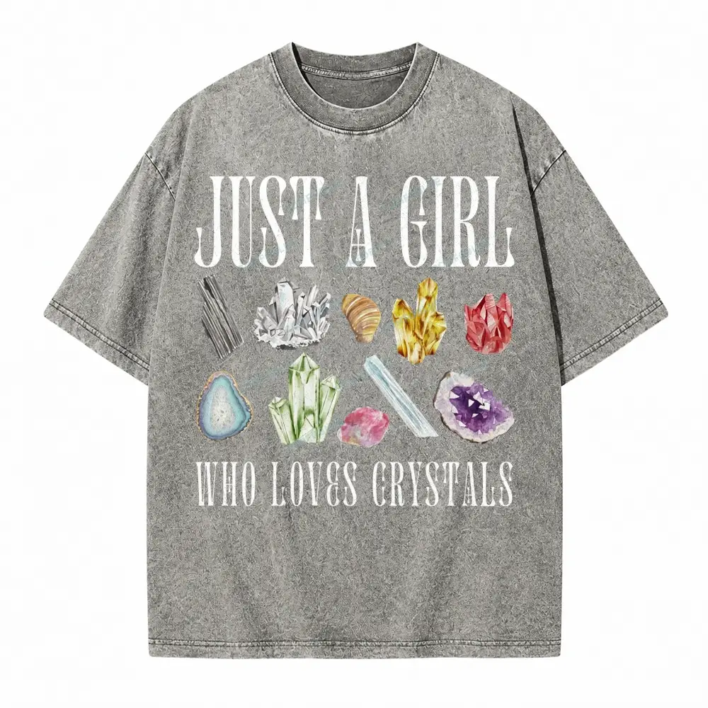 Comfoblue Just a Girl Who Loves Crystals Witchy Dark Cottagecore Tarot Card On Comfort Colors Washed T-Shirt