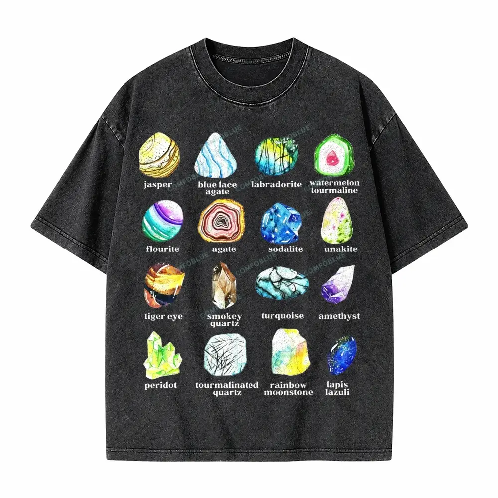 Comfoblue Gemstone and Minerals Pattern for Rock Crystal Lover Tarot Card On Comfort Colors Washed T-Shirt