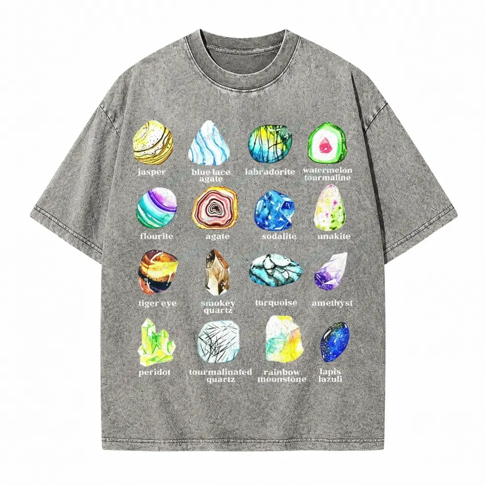 Comfoblue Gemstone and Minerals Pattern for Rock Crystal Lover Tarot Card On Comfort Colors Washed T-Shirt