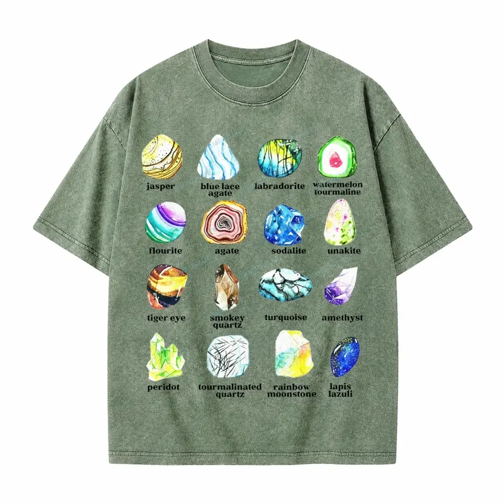 Comfoblue Gemstone and Minerals Pattern for Rock Crystal Lover Tarot Card On Comfort Colors Washed T-Shirt