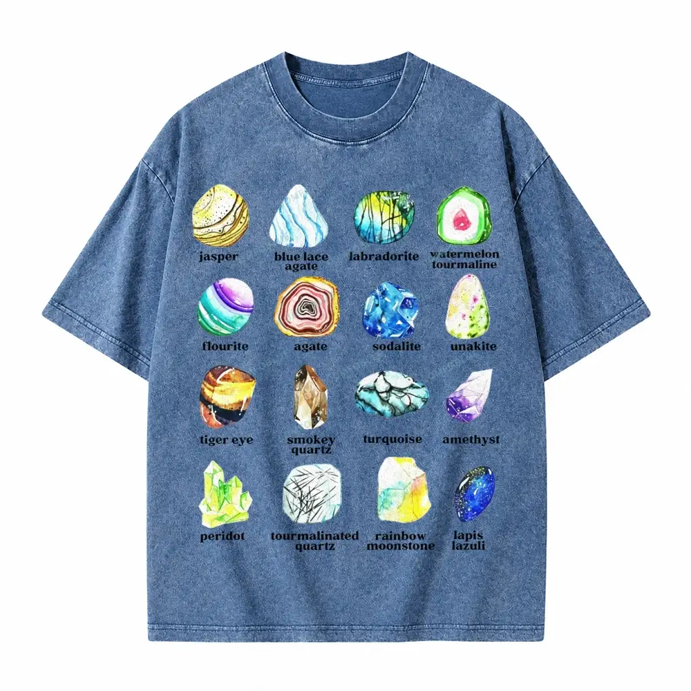 Comfoblue Gemstone and Minerals Pattern for Rock Crystal Lover Tarot Card On Comfort Colors Washed T-Shirt