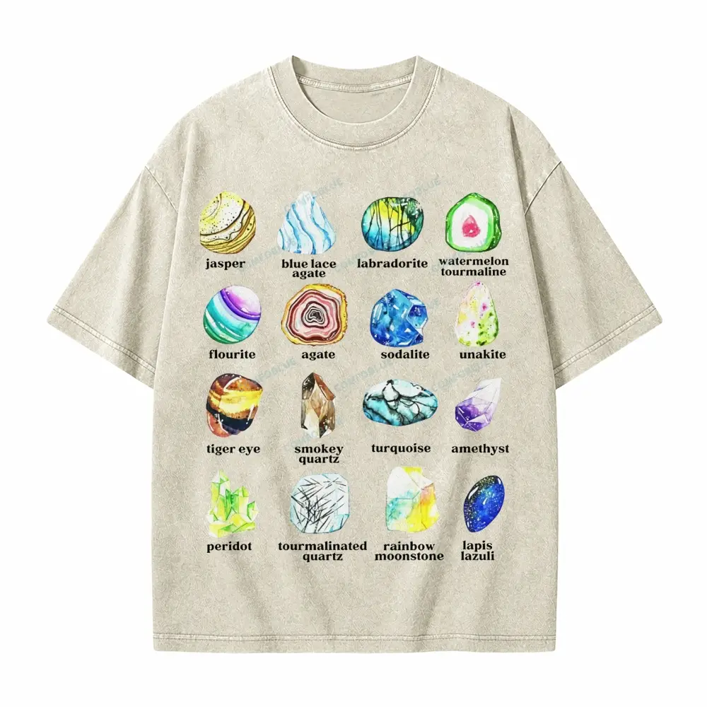 Comfoblue Gemstone and Minerals Pattern for Rock Crystal Lover Tarot Card On Comfort Colors Washed T-Shirt