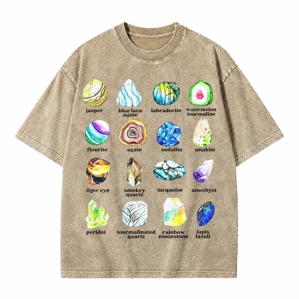 Comfoblue Gemstone and Minerals Pattern for Rock Crystal Lover Tarot Card On Comfort Colors Washed T-Shirt