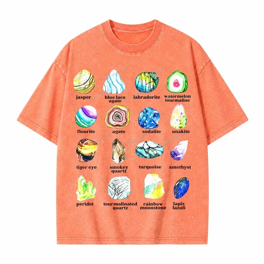 Comfoblue Gemstone and Minerals Pattern for Rock Crystal Lover Tarot Card On Comfort Colors Washed T-Shirt