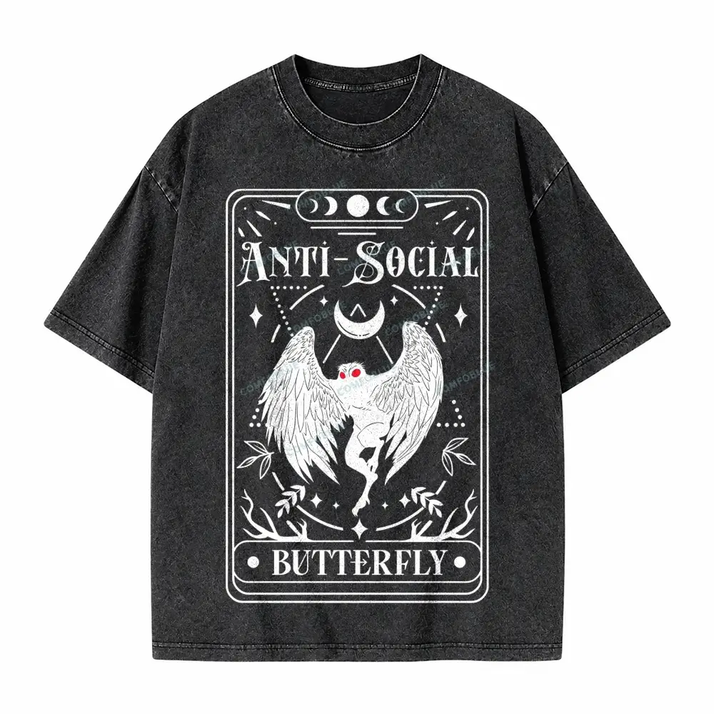 Comfoblue Mothman Tarot Card Antisocial Butterfly Point Pleasant Monster Tarot Card On Comfort Colors Washed T-Shirt