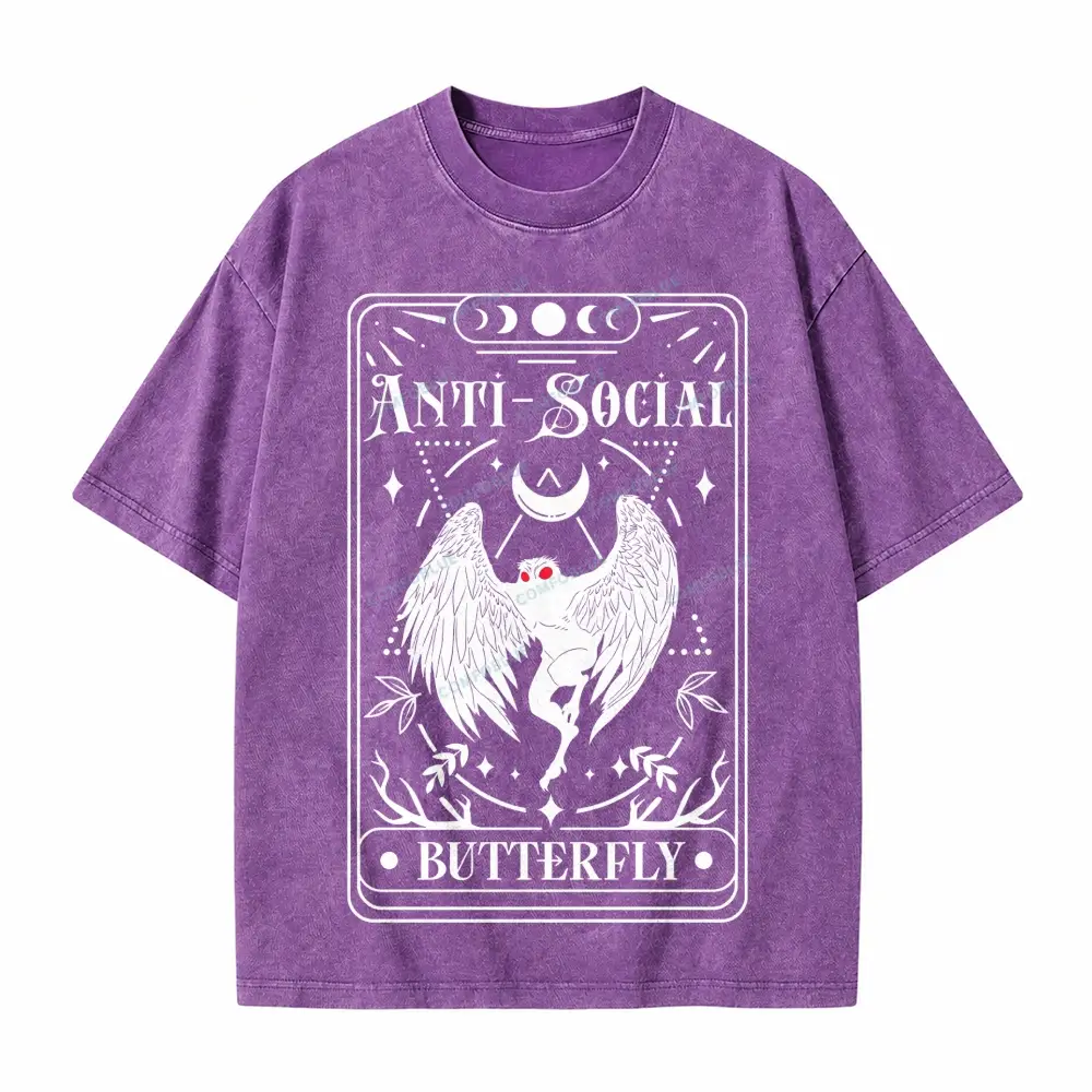 Comfoblue Mothman Tarot Card Antisocial Butterfly Point Pleasant Monster Tarot Card On Comfort Colors Washed T-Shirt