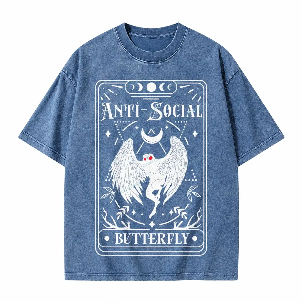 Comfoblue Mothman Tarot Card Antisocial Butterfly Point Pleasant Monster Tarot Card On Comfort Colors Washed T-Shirt