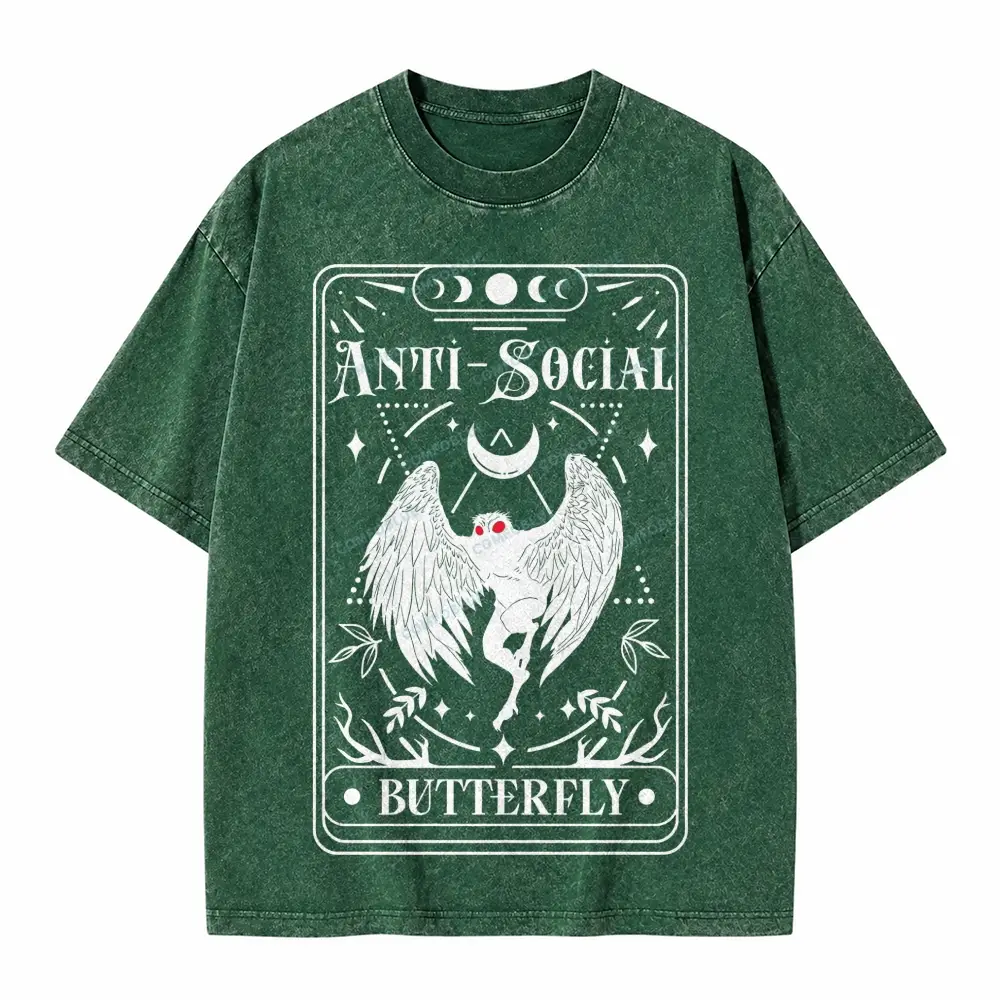 Comfoblue Mothman Tarot Card Antisocial Butterfly Point Pleasant Monster Tarot Card On Comfort Colors Washed T-Shirt