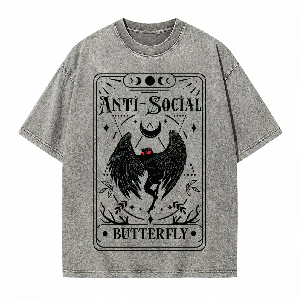 Comfoblue Mothman Tarot Card Antisocial Butterfly Point Pleasant Monster Tarot Card On Comfort Colors Washed T-Shirt