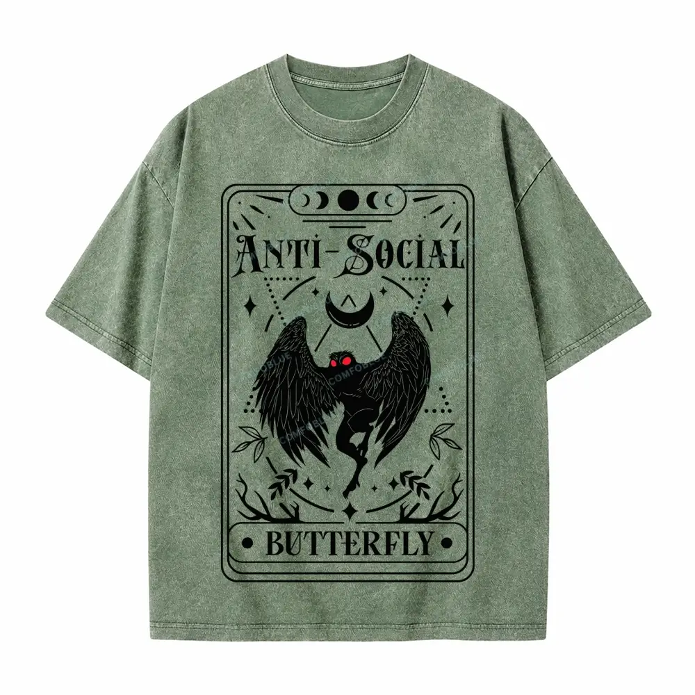 Comfoblue Mothman Tarot Card Antisocial Butterfly Point Pleasant Monster Tarot Card On Comfort Colors Washed T-Shirt