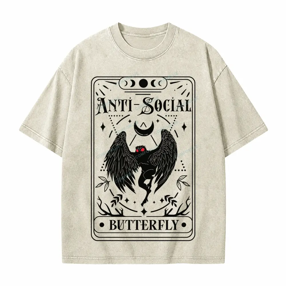 Comfoblue Mothman Tarot Card Antisocial Butterfly Point Pleasant Monster Tarot Card On Comfort Colors Washed T-Shirt
