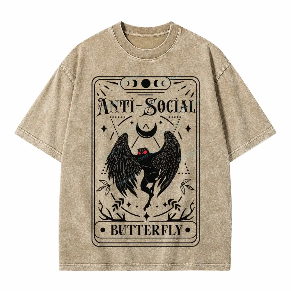 Comfoblue Mothman Tarot Card Antisocial Butterfly Point Pleasant Monster Tarot Card On Comfort Colors Washed T-Shirt