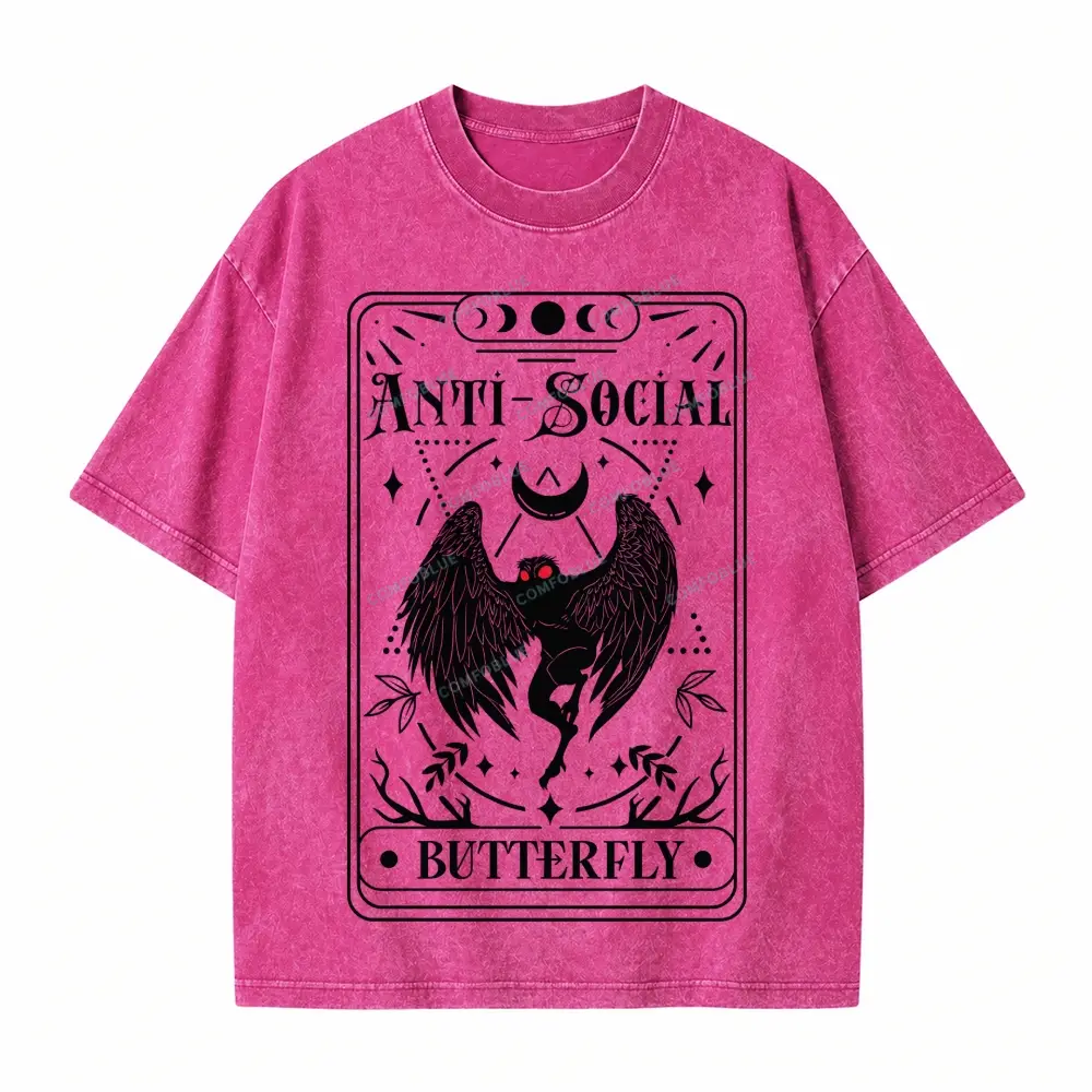 Comfoblue Mothman Tarot Card Antisocial Butterfly Point Pleasant Monster Tarot Card On Comfort Colors Washed T-Shirt