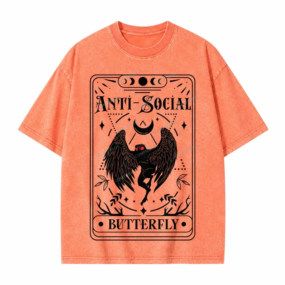 Comfoblue Mothman Tarot Card Antisocial Butterfly Point Pleasant Monster Tarot Card On Comfort Colors Washed T-Shirt