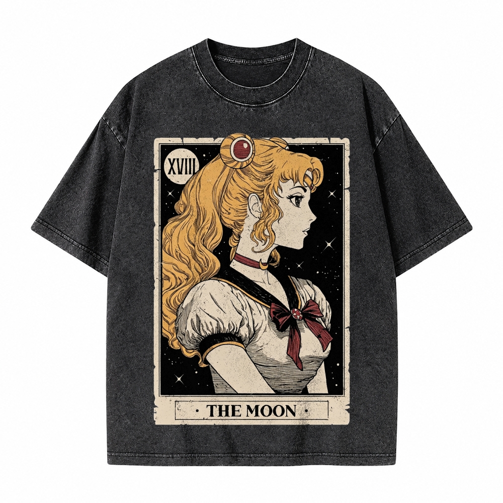  Celestial Warrior Girl The Moon Tarot Card On Comfort Colors Washed T-Shirt