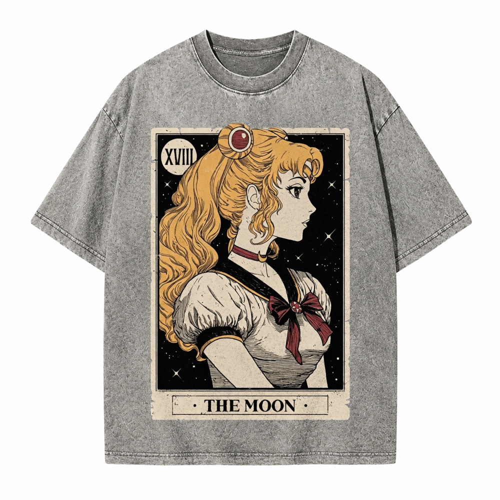  Celestial Warrior Girl The Moon Tarot Card On Comfort Colors Washed T-Shirt