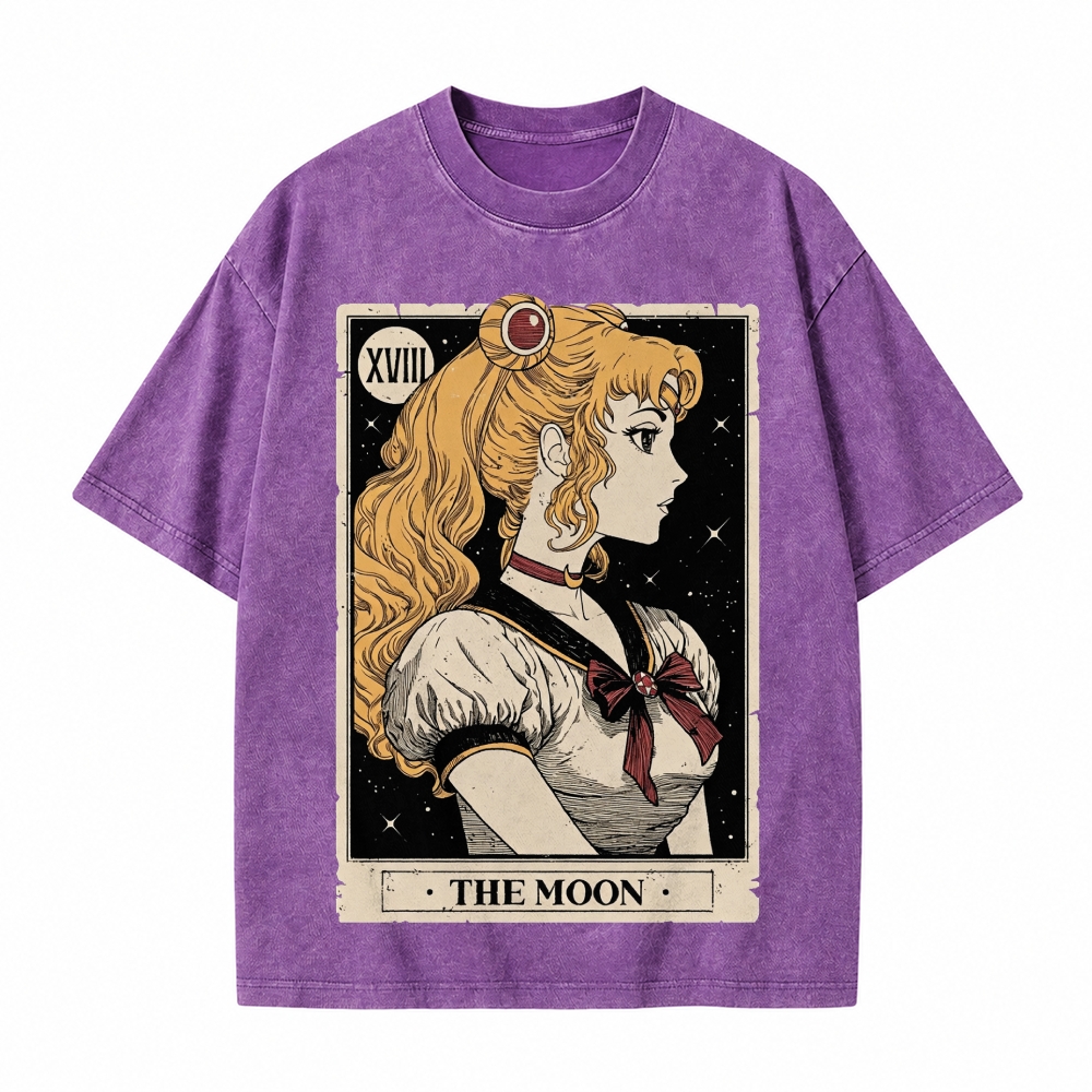  Celestial Warrior Girl The Moon Tarot Card On Comfort Colors Washed T-Shirt