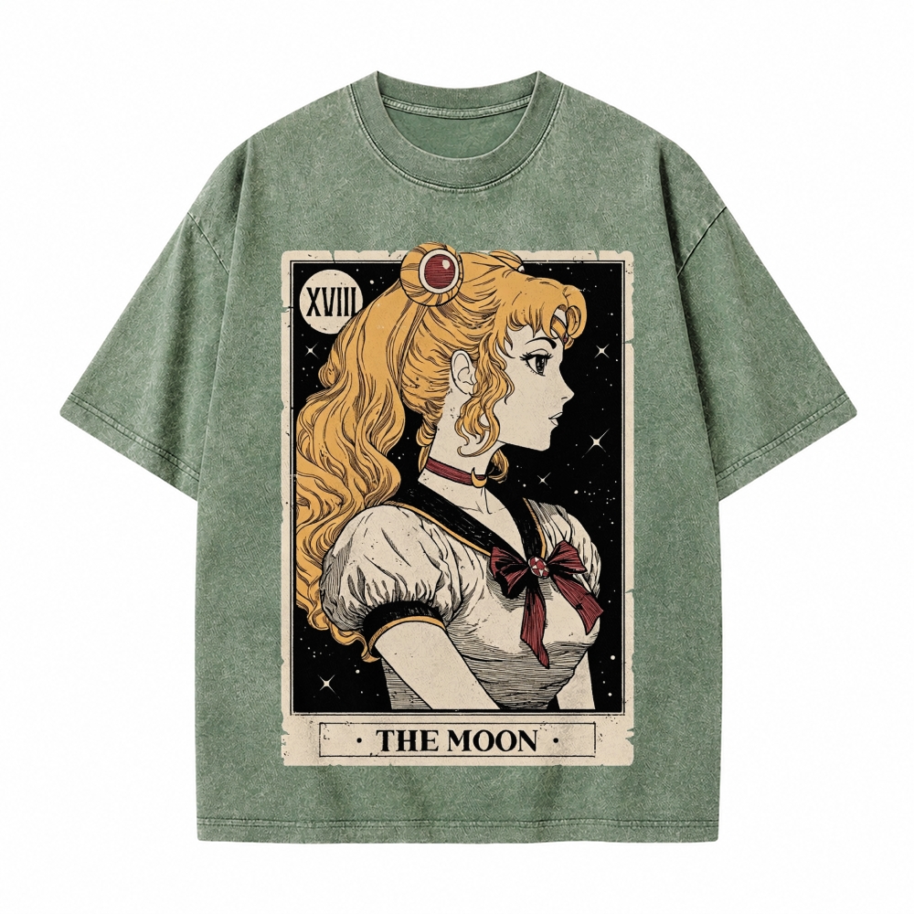  Celestial Warrior Girl The Moon Tarot Card On Comfort Colors Washed T-Shirt