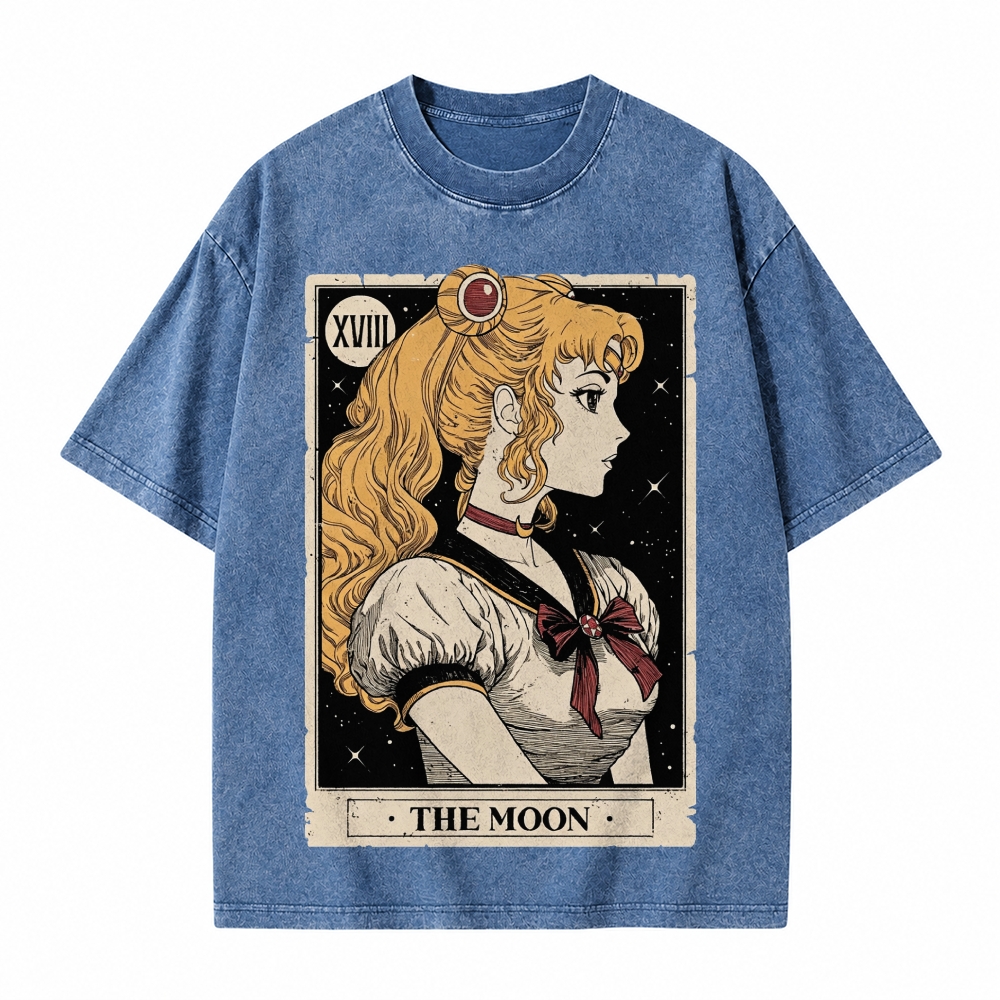  Celestial Warrior Girl The Moon Tarot Card On Comfort Colors Washed T-Shirt