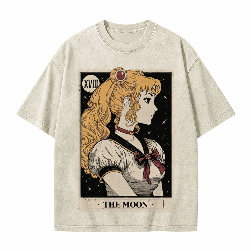  Celestial Warrior Girl The Moon Tarot Card On Comfort Colors Washed T-Shirt