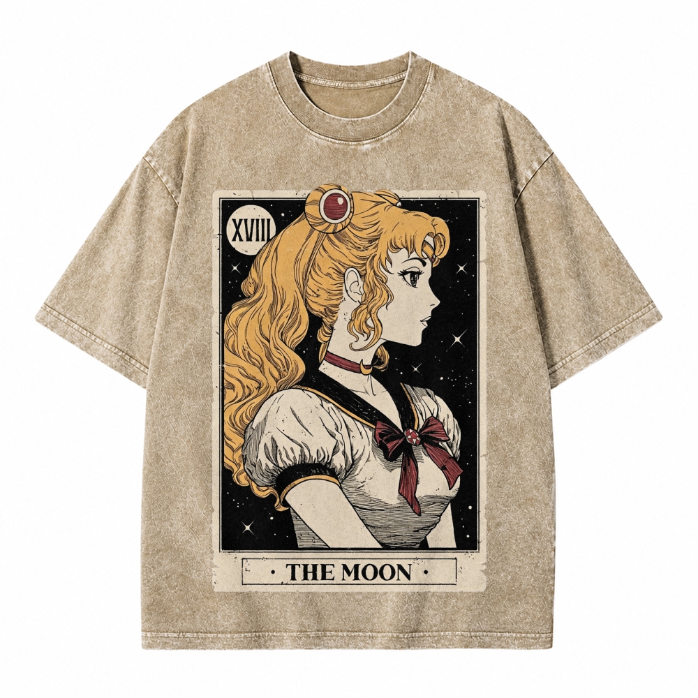  Celestial Warrior Girl The Moon Tarot Card On Comfort Colors Washed T-Shirt