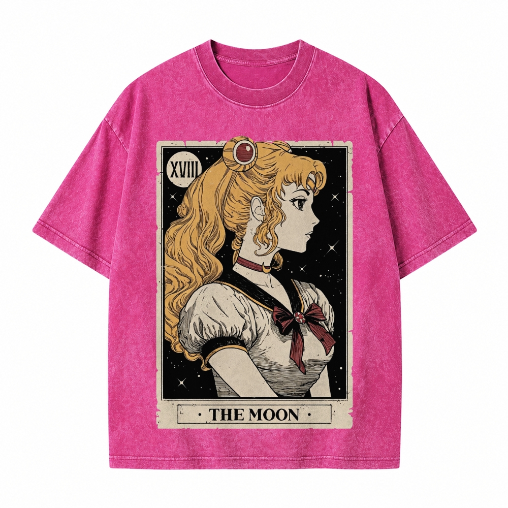  Celestial Warrior Girl The Moon Tarot Card On Comfort Colors Washed T-Shirt