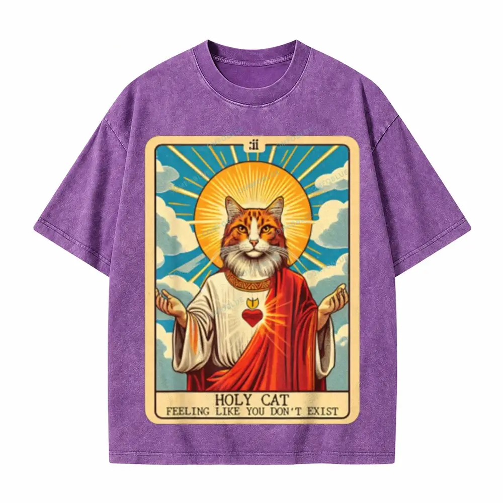 Comfoblue Funny Religious Holy Cat Tarot Card On Comfort Colors Washed T-Shirt - SLCFB260717145