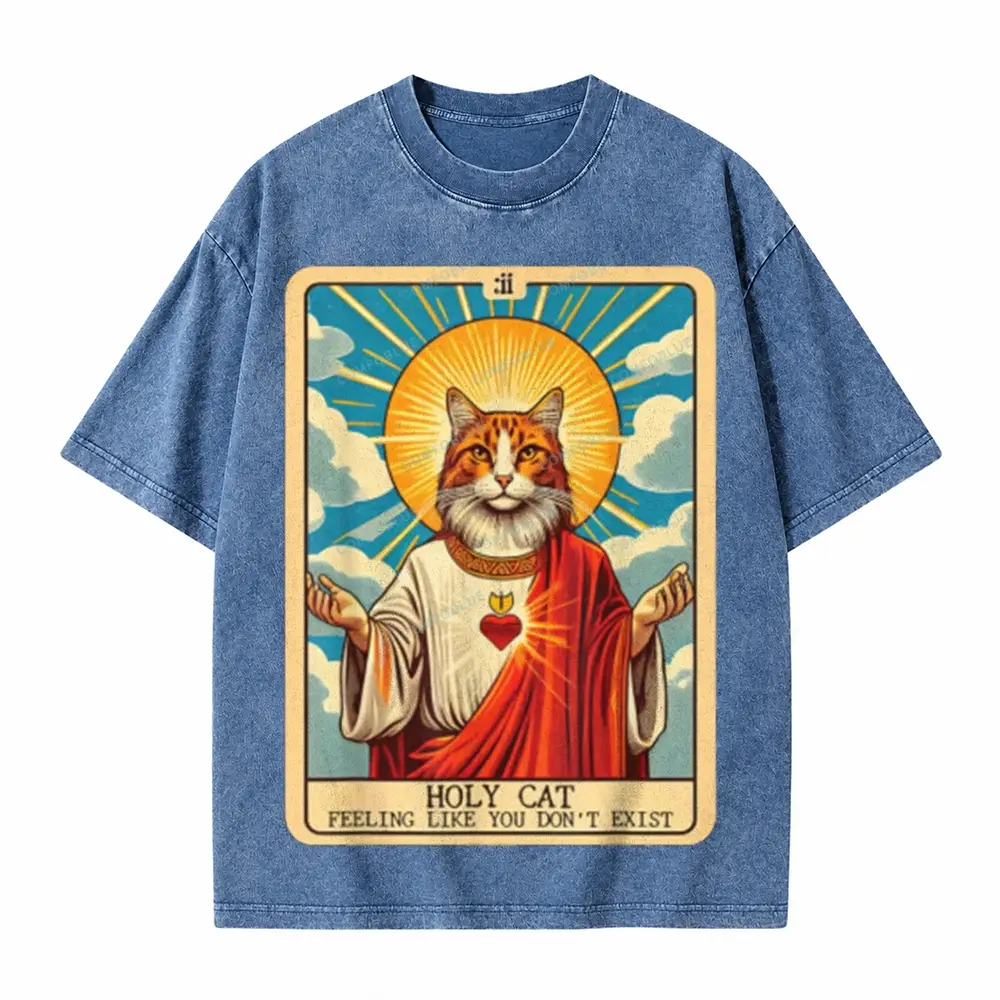 Comfoblue Funny Religious Holy Cat Tarot Card On Comfort Colors Washed T-Shirt - SLCFB260717145