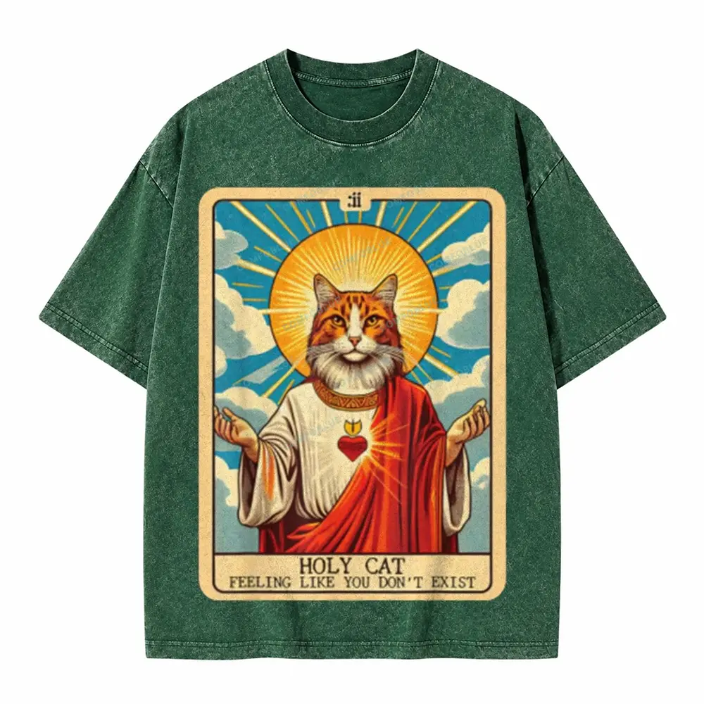 Comfoblue Funny Religious Holy Cat Tarot Card On Comfort Colors Washed T-Shirt - SLCFB260717145