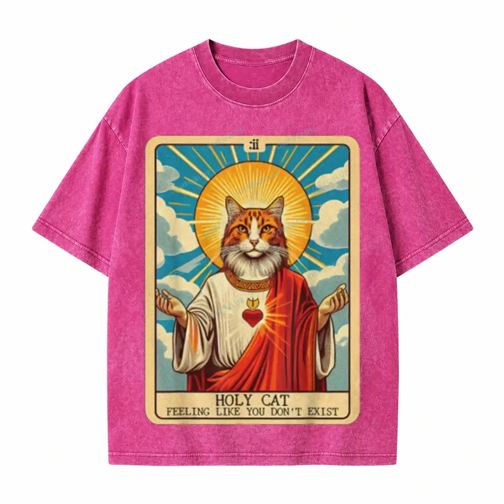 Comfoblue Funny Religious Holy Cat Tarot Card On Comfort Colors Washed T-Shirt - SLCFB260717145