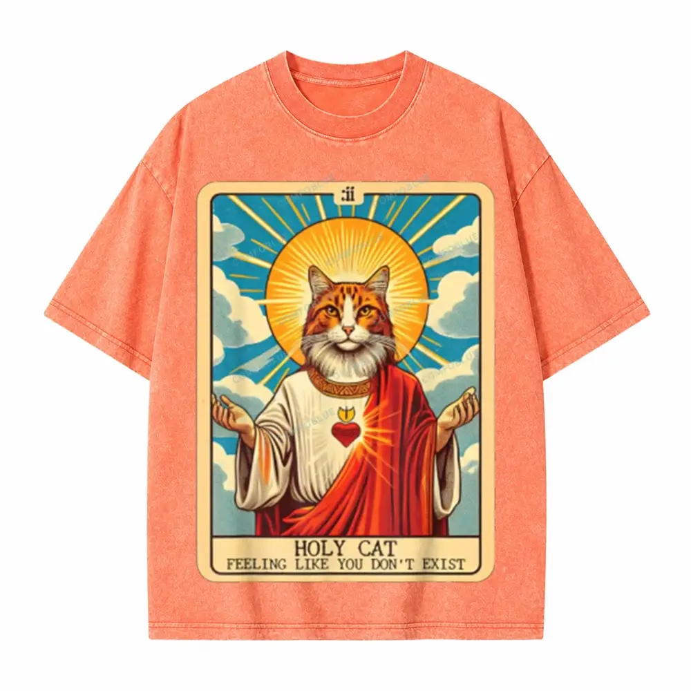 Comfoblue Funny Religious Holy Cat Tarot Card On Comfort Colors Washed T-Shirt - SLCFB260717145