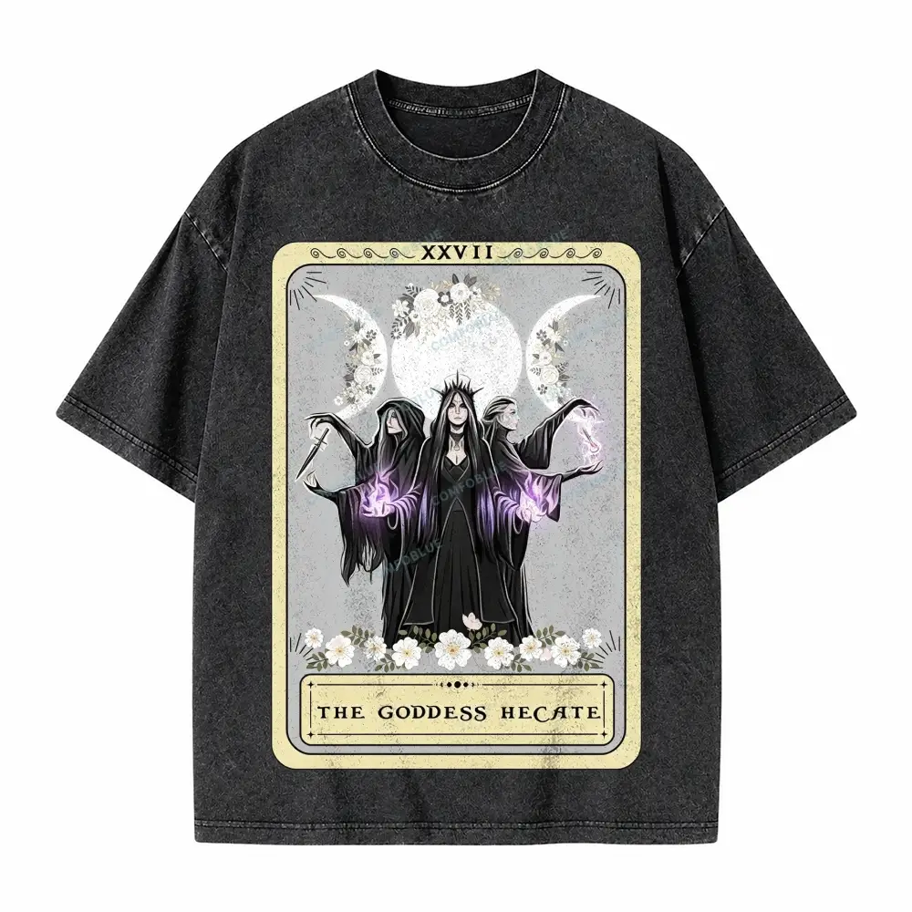 Comfoblue Hecate Goddess Triple Moon Design Tarot Card On Comfort Colors Washed T-Shirt - SLCFB260717606