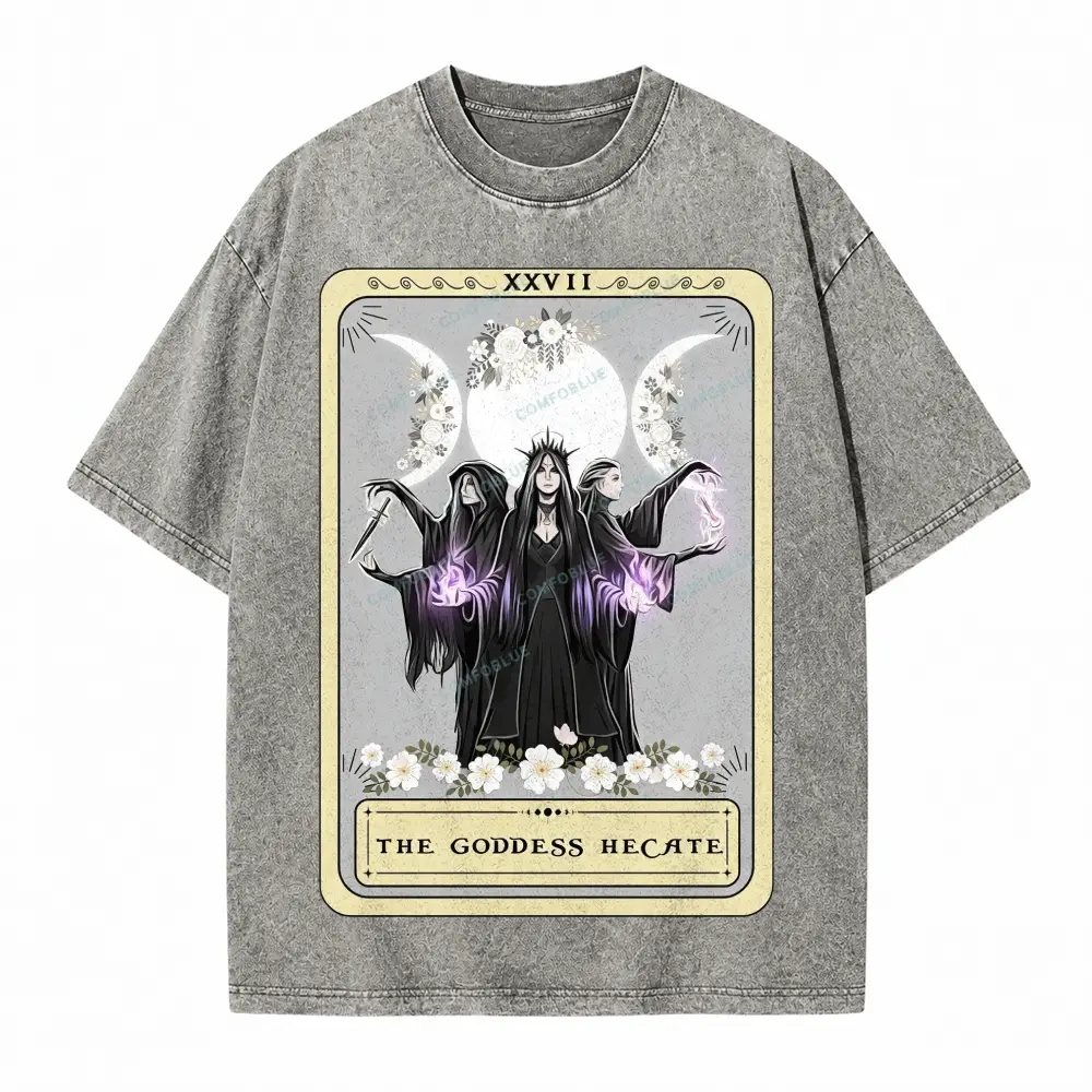 Comfoblue Hecate Goddess Triple Moon Design Tarot Card On Comfort Colors Washed T-Shirt - SLCFB260717606