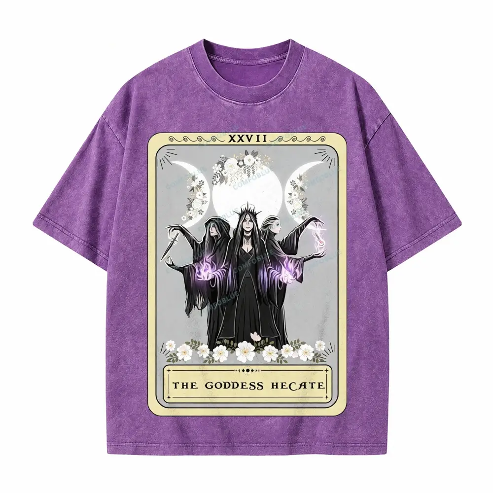 Comfoblue Hecate Goddess Triple Moon Design Tarot Card On Comfort Colors Washed T-Shirt - SLCFB260717606