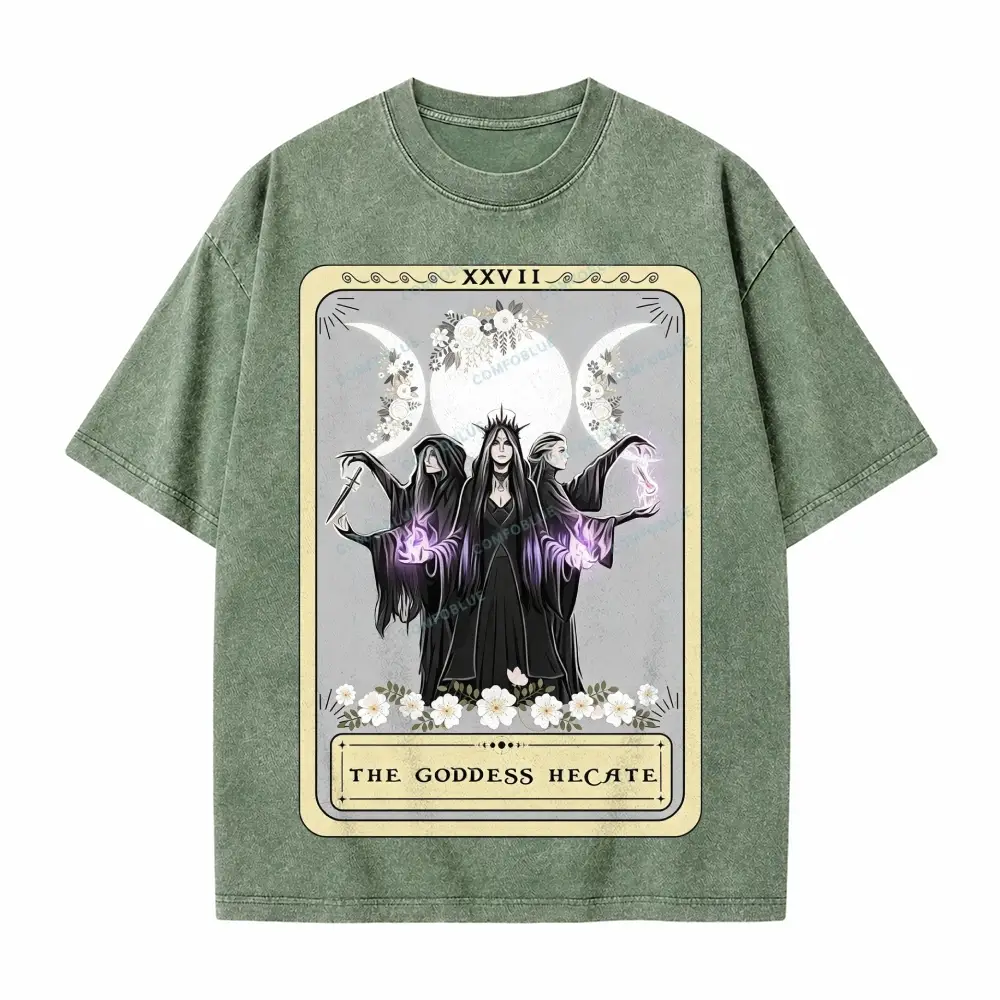 Comfoblue Hecate Goddess Triple Moon Design Tarot Card On Comfort Colors Washed T-Shirt - SLCFB260717606